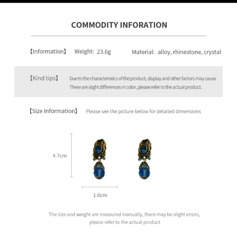 NWT Gorgeous BLUE CRYSTAL DROP EARRINGS. PIERCED OR CLIP ON. - Picture 7 of 7